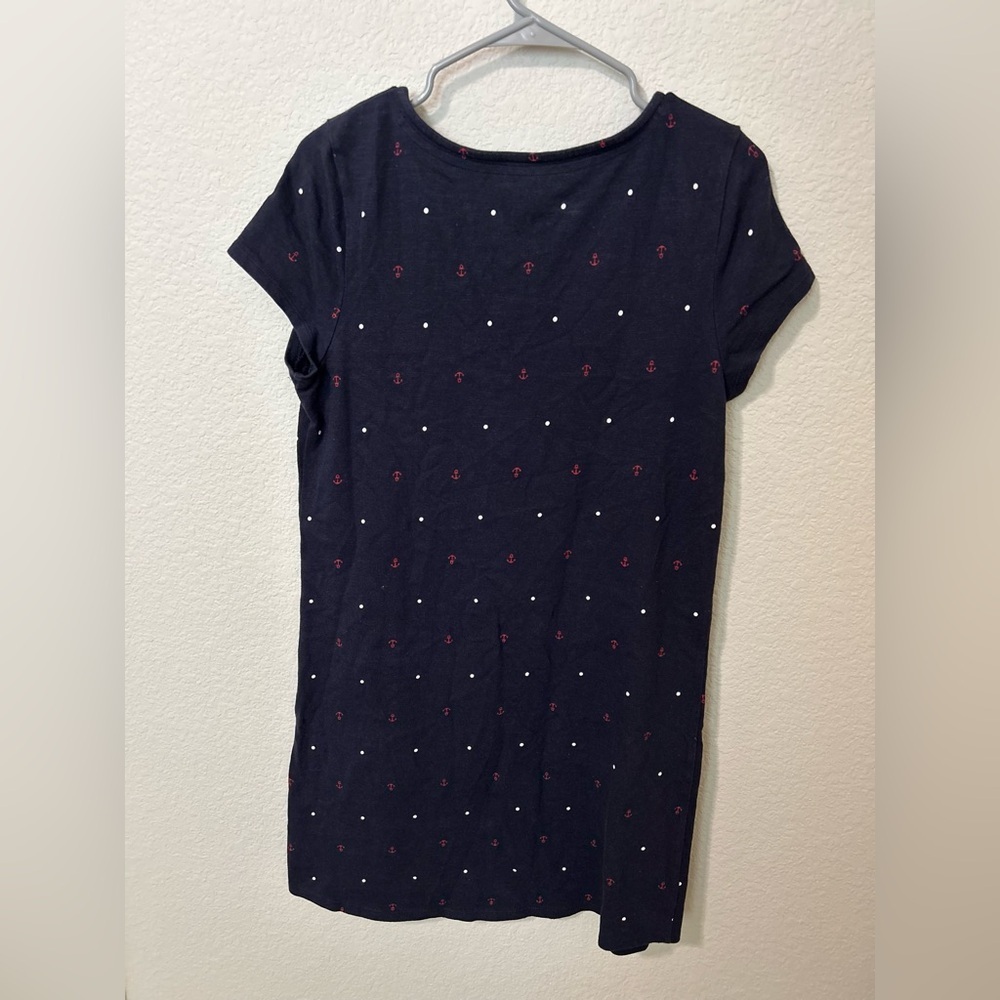 Talbots Petite Medium Navy Anchor Print Cotton Dress Nautical Tie Neck - Picture 5 of 5